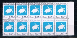 TAAF CENTIME TORTUE 2ème Tirage Mars 2014 Impression OFF SET Bloc De 10 + Bord. - Unused Stamps