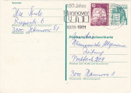 3283- CASTLES, ARCHITECTURE, TRAIN STAMP, POSTCARD STATIONERY, 1981, GERMANY - Postkaarten - Gebruikt