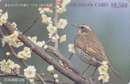 Carte Prépayée Japon - ANIMAL - OISEAU - GRIVE - BIRD Japan Prepaid Card - Vogel Karte - HW 3469 - Zangvogels