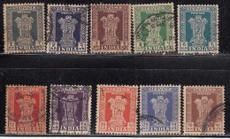 Set Of 10, All Values, Simpilified Star Wmk, Service Used 1957, Official, India (sample Image) - Dienstzegels