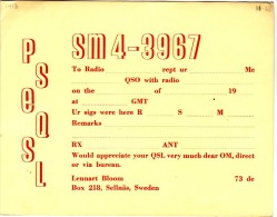 Very Old QSL Card From Lennart Bloom, Sellnäs, Sweden (SM4-3967) - Year 1968 - CB-Funk