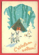 153318 / 1961 - NEW YEAR Christmas - WINTER RABBIT HOUSE SUN BIRD Sparrow -  Stationery Entier Russia Russie - 1960-69