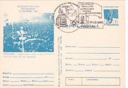 464A  ROMANIAN REVOLUTION  POSTCARD STATIONERY OBLITERATION CONCORDANTE 1991 TIMISOARA. - Prehistory