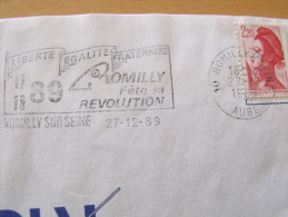 OBLITERATION FRANCAISE FLAMME NO 9674  ROMILLY SUR SEINE EMISE EN 1988 - Revolución Francesa