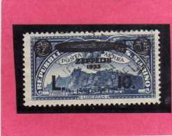 SAN MARINO 1933 CROCIERA ZEPPELIN POSTA AEREA AIR MAIL  LIRE 10 SU 1 USATO USED - Posta Aerea