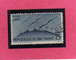 REPUBBLICA DI SAN MARINO 1946 POSTA AEREA AIR MAIL VIEWS VEDUTE CENT. 25c USATO USED OBLITERE' - Airmail