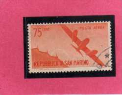 SAN MARINO 1946 POSTA AEREA AIR MAIL VIEWS VEDUTE CENT. 75 USATO USED - Luftpost