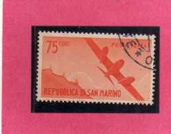 SAN MARINO 1946 POSTA AEREA AIR MAIL VIEWS VEDUTE CENT. 75 USATO USED - Poste Aérienne