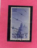 SAN MARINO 1946 POSTA AEREA AIR MAIL VIEWS VEDUTE LIRE 5 USATO USED - Poste Aérienne