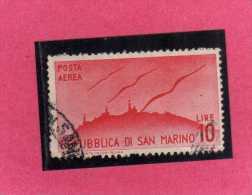 SAN MARINO 1946 POSTA AEREA AIR MAIL VIEWS VEDUTE LIRE 10 USATO USED - Posta Aerea