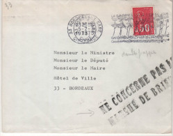 Lettre Flamme O= 33 Bordeaux-Gare 5-2 1973 2 Frappes (forêt Touffu) Avec Griffe "Ne Concerne Pas Le Marché De Brienne" - Storia Postale