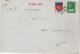 Lettre Timbres Annulés Avec Griffe "ROANNE 42-187" Date 30 Dec.1974 - Lettres & Documents