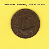 GREAT BRITAIN   1/2  PENNY  1948  (KM # 844) - C. 1/2 Penny