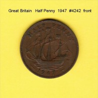 GREAT BRITAIN   1/2  PENNY  1947  (KM # 844) - C. 1/2 Penny
