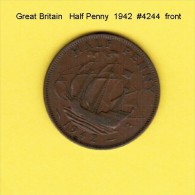 GREAT BRITAIN   1/2  PENNY  1942 (KM # 844) - C. 1/2 Penny