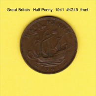 GREAT BRITAIN   1/2  PENNY  1941 (KM # 844) - C. 1/2 Penny