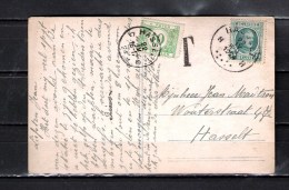 1924 BELGIE Tax 10c Blauw Groen Op Postkaart - Brieven