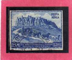 SAN MARINO 1951 POSTA AEREA AIR MAIL UPU LIRE 200 NON DENTELLATO IMPERF. USATO USED - Poste Aérienne