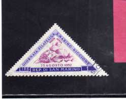 SAN MARINO 1952 POSTA AEREA AIR MAIL GIORNATA FILATELICA PHILATELIC DAY LIRE 1 USATA USED - Luftpost