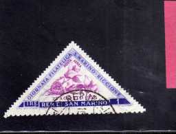 SAN MARINO 1952 POSTA AEREA AIR MAIL GIORNATA FILATELICA PHILATELIC DAY LIRE 1 USATA USED - Poste Aérienne