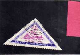 SAN MARINO 1952 POSTA AEREA AIR MAIL GIORNATA FILATELICA PHILATELIC DAY LIRE 1 USATA USED - Luftpost