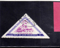 SAN MARINO 1952 POSTA AEREA AIR MAIL GIORNATA FILATELICA PHILATELIC DAY LIRE 1 USATA USED - Luftpost