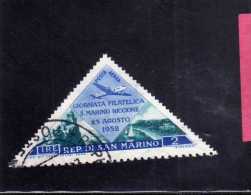 SAN MARINO 1952 POSTA AEREA AIR MAIL GIORNATA FILATELICA PHILATELIC DAY LIRE 2 USATO USED - Luftpost