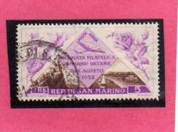 SAN MARINO 1952 POSTA AEREA AIR MAIL GIORNATA FILATELICA PHILATELIC DAY LIRE 5 USATO USED - Luftpost