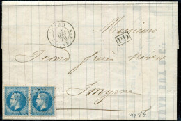 FRANCE - N° 29A (2) OBL. ANCRE + CAD " LIGNE X / PAQ. FR. N°2 LE 28/5/1870 " / LETTRE DE MARSEILLE POUR SMYRNE - TB - Maritime Post