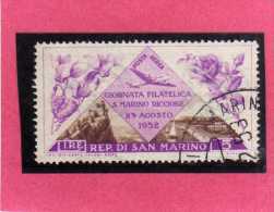 SAN MARINO 1952 POSTA AEREA AIR MAIL GIORNATA FILATELICA PHILATELIC DAY LIRE 5 USATO USED - Poste Aérienne