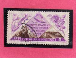 SAN MARINO 1952 POSTA AEREA AIR MAIL GIORNATA FILATELICA PHILATELIC DAY LIRE 5 USATO USED - Luftpost