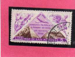 SAN MARINO 1952 POSTA AEREA AIR MAIL GIORNATA FILATELICA PHILATELIC DAY LIRE 5 USATO USED - Luftpost