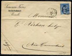 FRANCE - N° 90 OBL. CAD " MARSEILLE / BAT. A VAP. LE 1/5/1879 " / LETTRE DE MARSEILLE POUR AIN-TEMOUCHEN - TB - Schiffspost