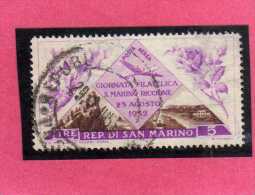 SAN MARINO 1952 POSTA AEREA AIR MAIL GIORNATA FILATELICA PHILATELIC DAY LIRE 5 USATO USED - Luftpost