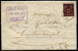 FRANCE - N° 91 OBL. CAD " MARSEILLE / B. M. LE 18/10/1879 " / LETTRE DE MARSEILLE POUR CONSTANTINOPLE - TB - Correo Marítimo