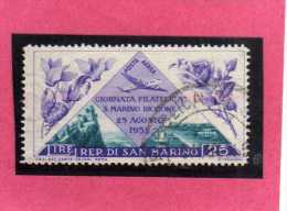 SAN MARINO 1952 POSTA AEREA AIR MAIL GIORNATA FILATELICA PHILATELIC DAY LIRE 25 USATO USED - Poste Aérienne