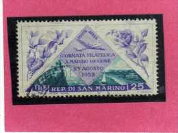 SAN MARINO 1952 POSTA AEREA AIR MAIL GIORNATA FILATELICA PHILATELIC DAY LIRE 25 USATO USED - Luftpost