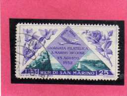 SAN MARINO 1952 POSTA AEREA AIR MAIL GIORNATA FILATELICA PHILATELIC DAY LIRE 25 USATO USED - Poste Aérienne