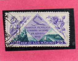 SAN MARINO 1952 POSTA AEREA AIR MAIL GIORNATA FILATELICA PHILATELIC DAY LIRE 25 USATO USED - Poste Aérienne