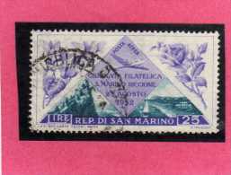 SAN MARINO 1952 POSTA AEREA AIR MAIL GIORNATA FILATELICA PHILATELIC DAY LIRE 25 USATO USED - Luftpost