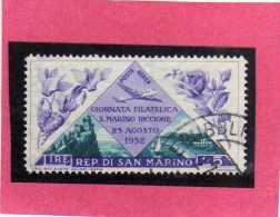 SAN MARINO 1952 POSTA AEREA AIR MAIL GIORNATA FILATELICA PHILATELIC DAY LIRE 25 USATO USED - Poste Aérienne