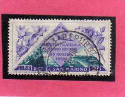 SAN MARINO 1952 POSTA AEREA AIR MAIL GIORNATA FILATELICA PHILATELIC DAY LIRE 25 USATO USED - Luftpost