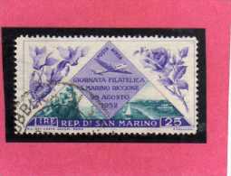 SAN MARINO 1952 POSTA AEREA AIR MAIL GIORNATA FILATELICA PHILATELIC DAY LIRE 25 USATO USED - Luftpost