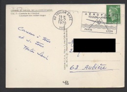 DF / SUR CARTE POSTALE  DE L'ESTÉREL / TP 1611 MARIANNE DE CHEFFER / OBL. ET FLAMME AÉROPORT TOULON-HYÈRES 24 -7 1970 - Lettres & Documents