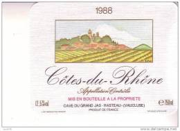 ETIQUETTE   -  COTES DU RHONE  -   Cave Du Grand Jas    -   1988  -  Rasteau - Côtes Du Rhône