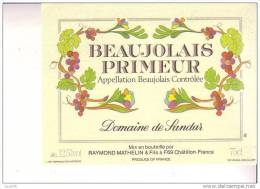 ETIQUETTE    -  BEAUJOLAIS   PRIMEUR  -   Domaine De  SANDAR - Beaujolais