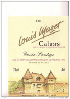 ETIQUETTE   - CAHORS  -  Cuvée Prestige -  Louis Mazet   -  1987 - Cahors