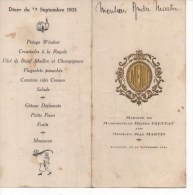 *  MENUS  -  NEUVY - SAUTOUR -   DEJEUNER Du 14 SEPTEMBRE 1931,Servi Par SIMON, MARIAGE De ....à CHAILLEY 89 Voir SCAN - Neuvy Sautour