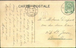 5 Ct Op Kaart Naar Brussel 1912 Van Depot Relais GHOY. - Postmarks With Stars