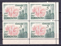 Canada 1967 Toronto Centenary 5c Block Of 4 MNH - Unused Stamps